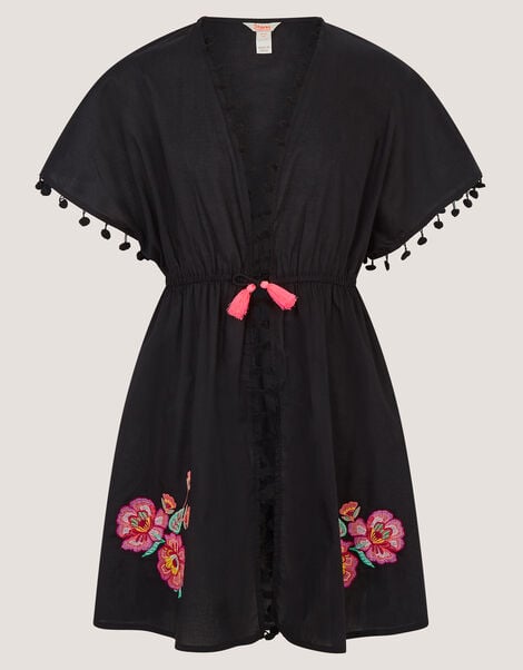 Floral Embroidered Kaftan, Black (BLACK), large