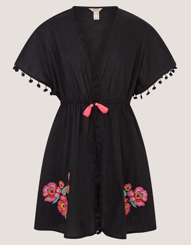 Floral Embroidered Kaftan, Black (BLACK), large