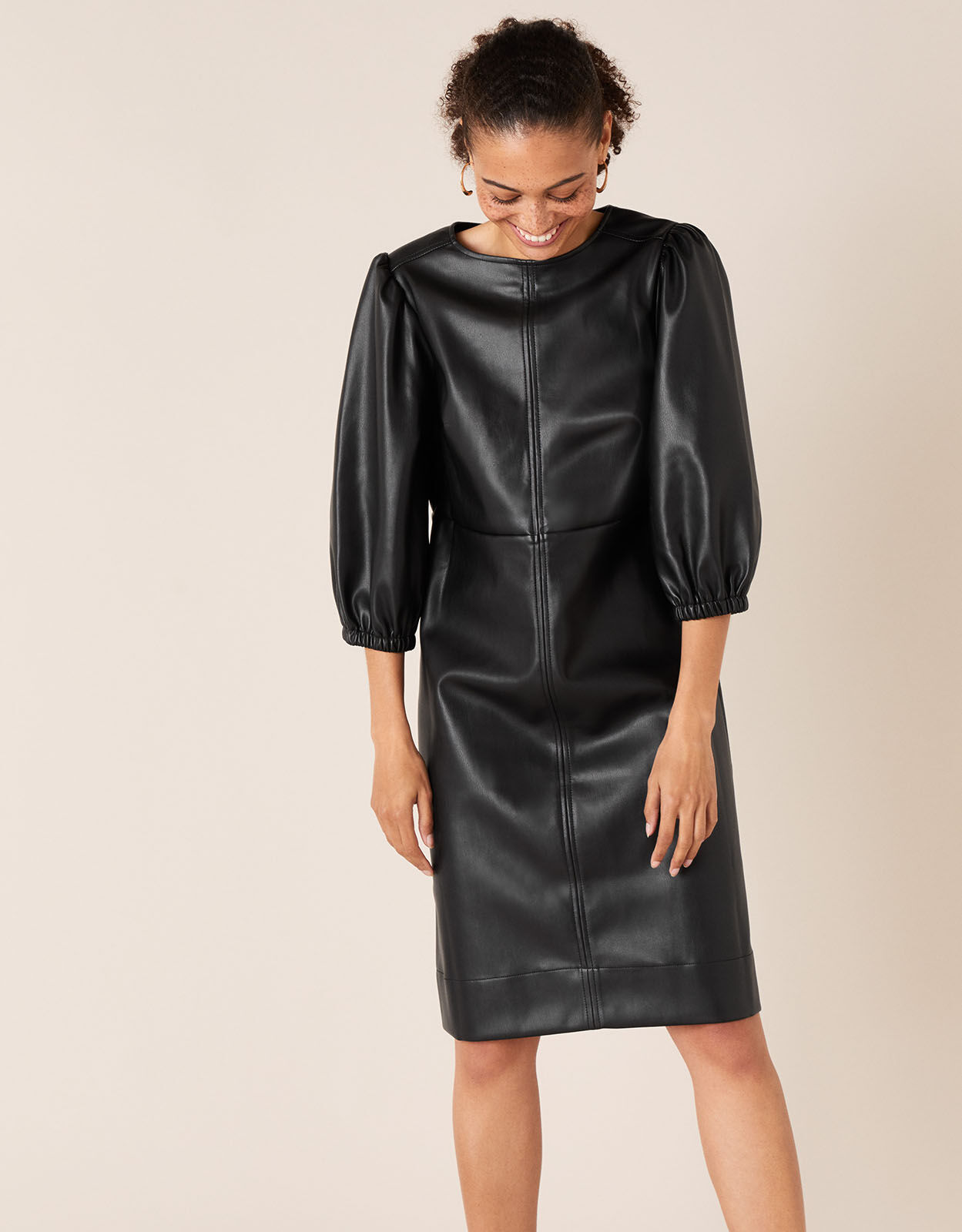 Black leather look dress sale