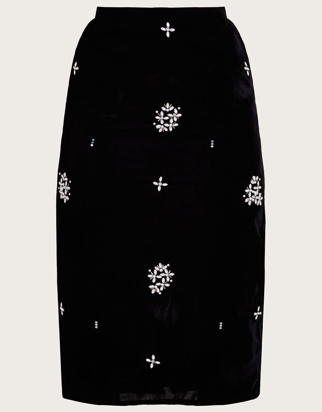 Carola Embellished Midi Skirt, Black (BLACK), large