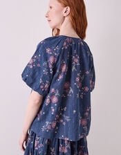 East Layla Floral Print Cotton Top, Blue (BLUE), large