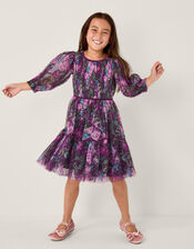 Floral Tulle Party Dress, Purple (PURPLE), large