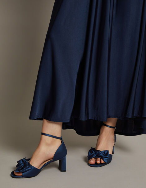 Tilda Satin Bow Heels, Blue (NAVY), large