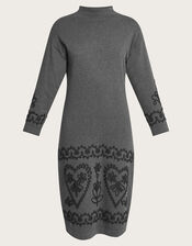Cornelli Long Dress in Sustainable Cotton, Grey (GREY), large