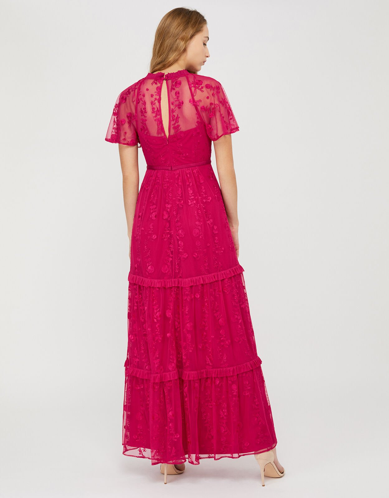 Billie Sustainable Embroidered Lace Maxi Dress Pink