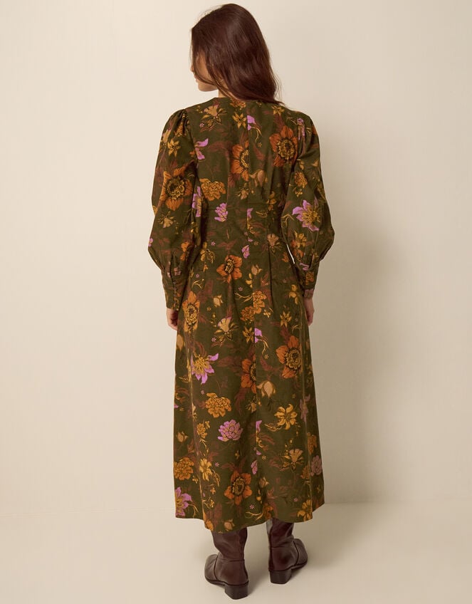 Princella Floral Corduroy Midi Dress, Green (GREEN), large