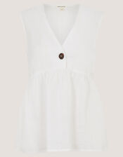 Posey Sleeveless Linen Top, White (WHITE), large