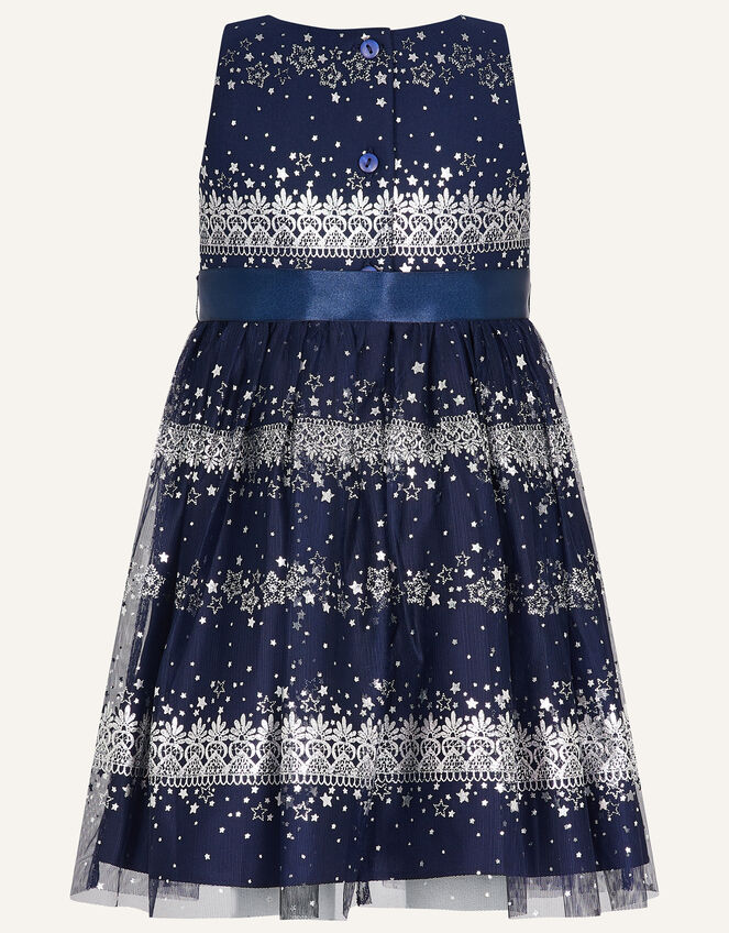 Baby Felicity Foil Print Mesh Dress, Blue (NAVY), large