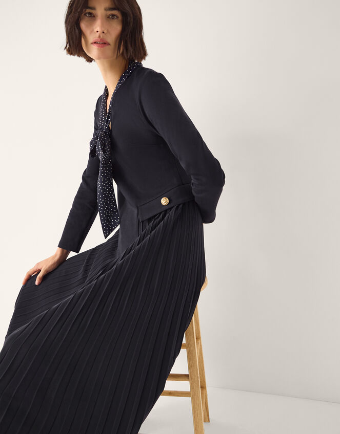 Jessie Jersey Pleat Midi Dress & Scarf, Blue (NAVY), large