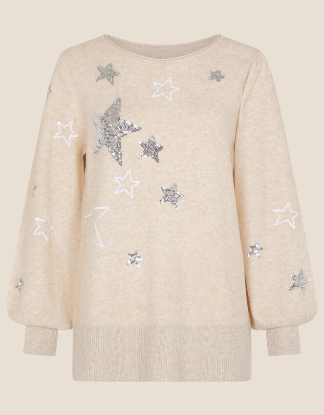 Evalyn Sequin Star Jumper, Camel (OATMEAL), large