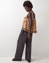 East Stephanie Crinkled Cotton Trousers, Grey (CHARCOAL), large