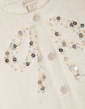 Bow Embellished Sequin Cardigan, Cream (CREAM), large