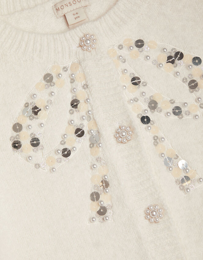 Bow Embellished Sequin Cardigan, Cream (CREAM), large