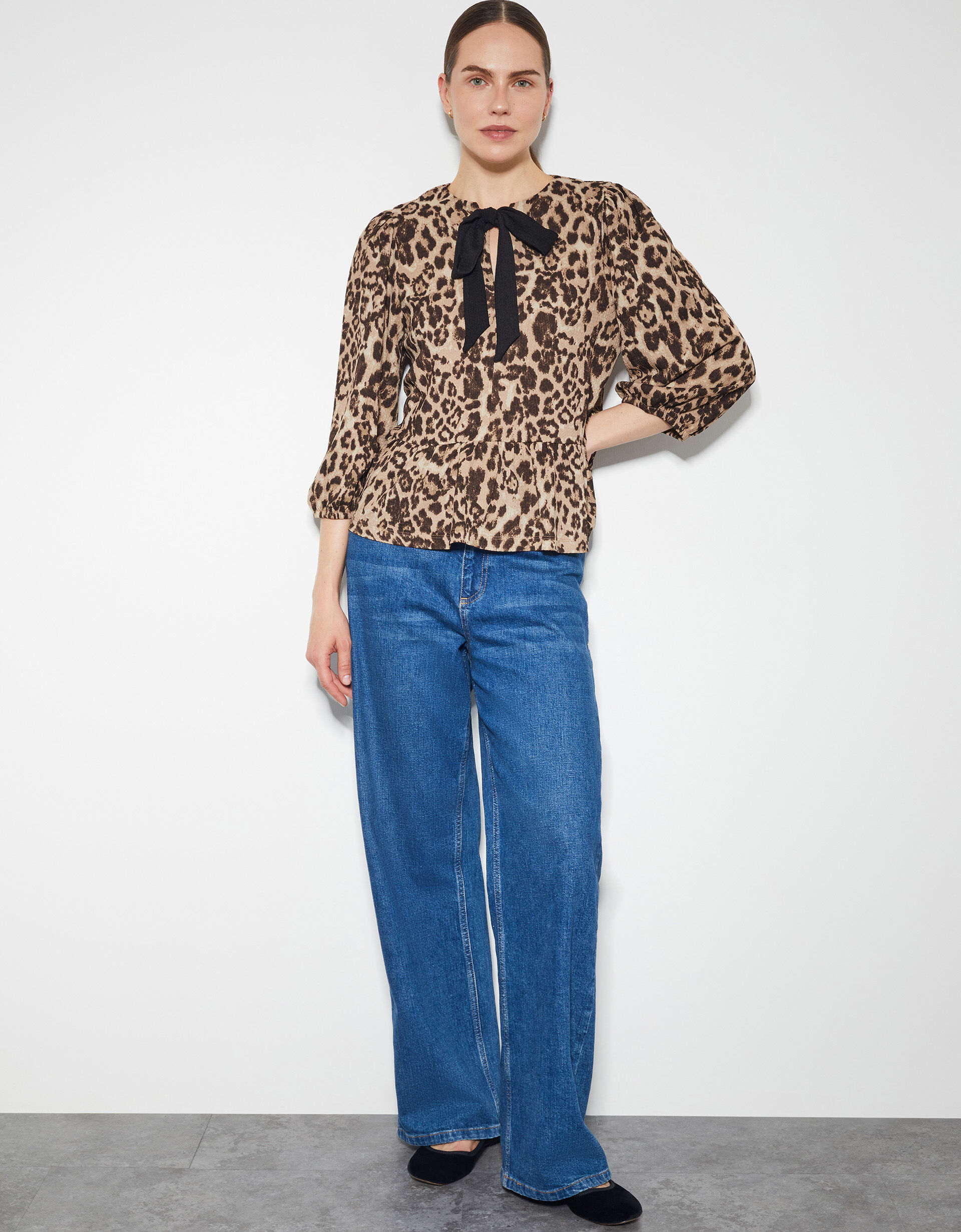 Archie Leopard Print Peplum Top Brown