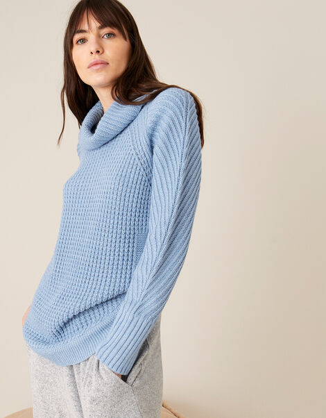 Caitlyn Cowl Neck Stitchy Jumper Blue, Blue (BLUE), large