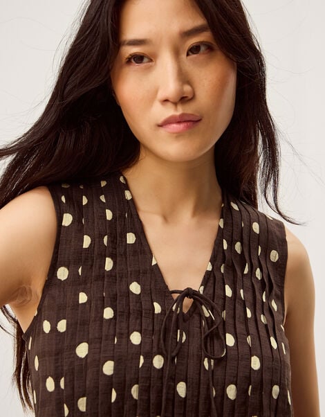 Paris Sleeveless Polka Dot Top, Brown (CHOCOLATE), large