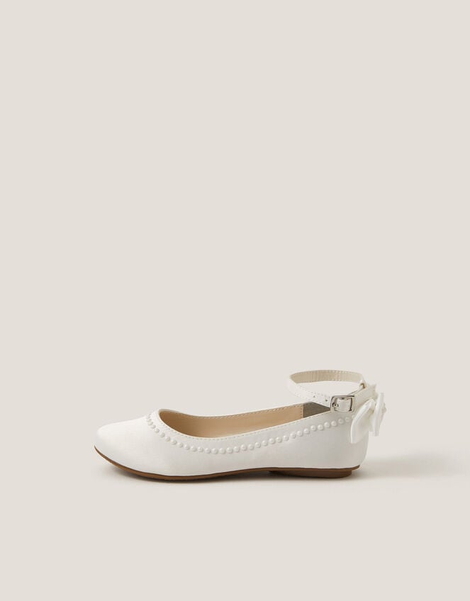 Sara Pearly Bow Ballet Flats, Ivory (IVORY), large