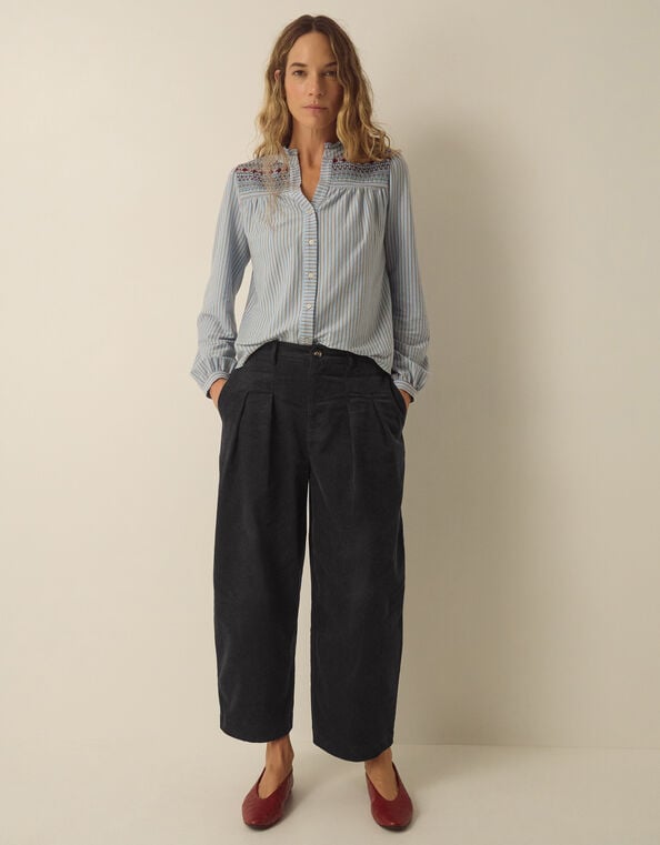 Nia High Waisted Corduroy Barrel Leg Trousers, Grey (GREY), large
