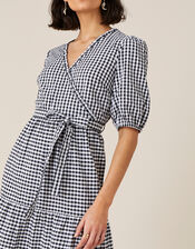 Gingham Wrap Dress, Black (BLACK), large