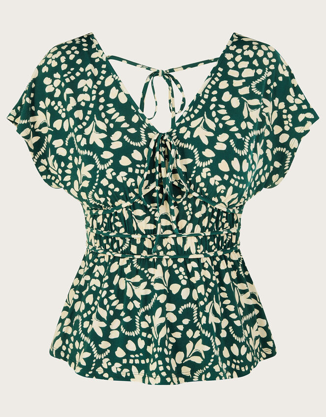Print Fit-and-Flare Jersey Top, Green (DARK GREEN), large