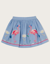 Flamingo Border Skirt , Blue (BLUE), large