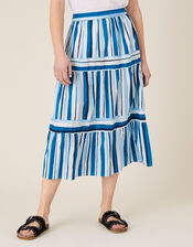 Stripe Print Tiered Skirt, Blue (BLUE), large