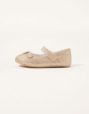 Glitter Flower Strap Walker Shoes, Gold (GOLD), large