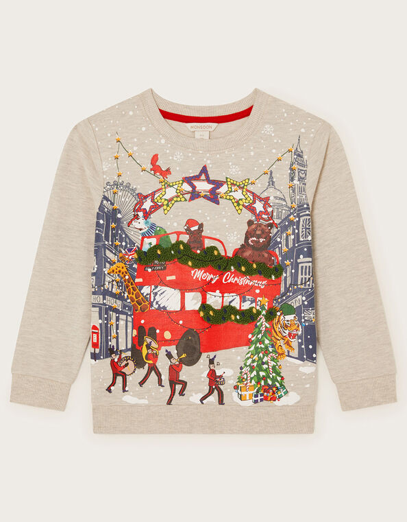 Festive London Bus Sweatshirt, Gray (GREY), large
