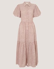 Winnie Puff Sleeve Stripe Midi Dress, Brown (CHOCOLATE), large