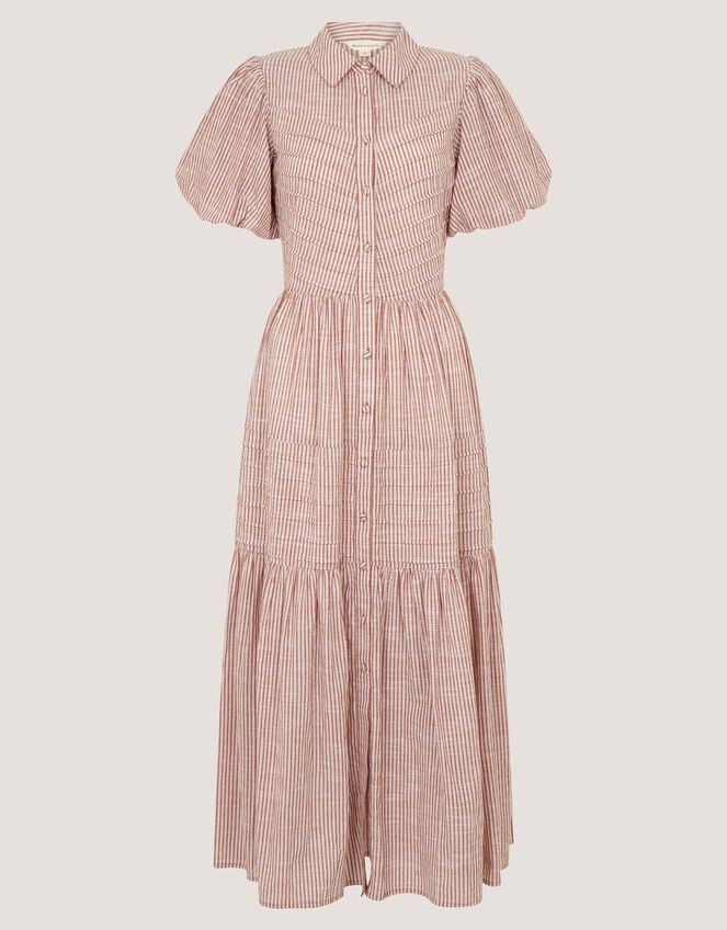 Winnie Puff Sleeve Stripe Midi Dress, Brown (CHOCOLATE), large