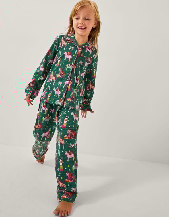Christmas Animal Print Long Pyjamas Set, Green (GREEN), large