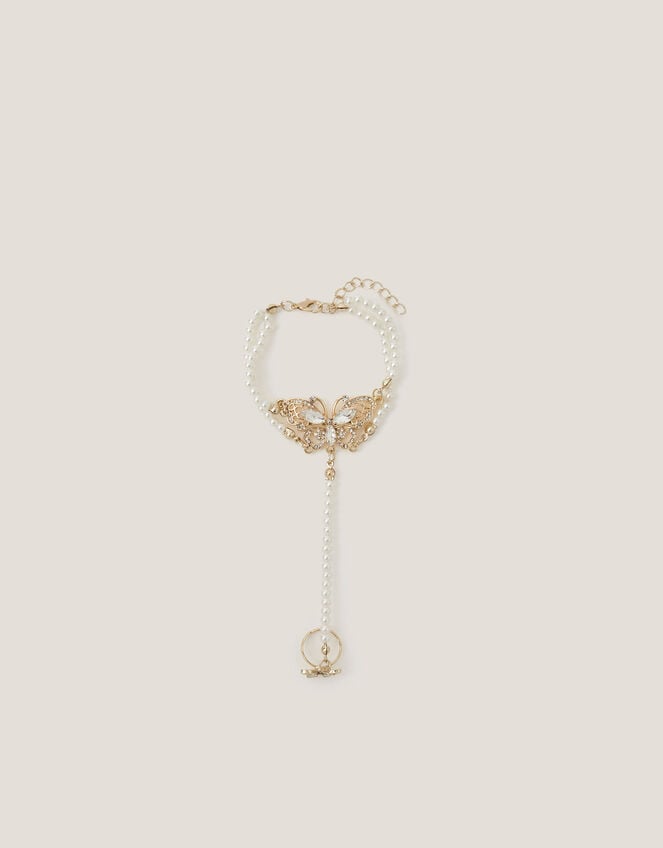 Pearl Butterfly Ring & Hand Chain, , large