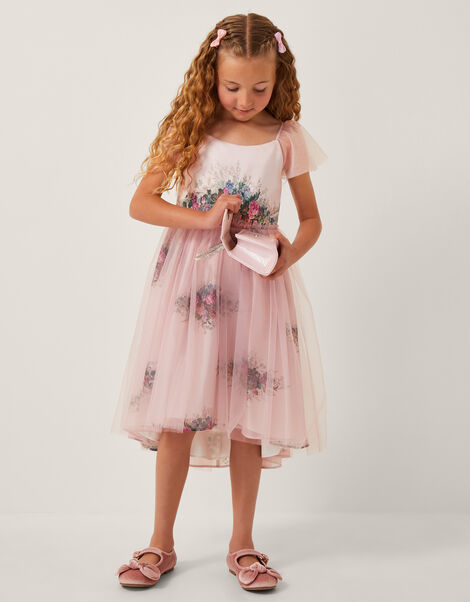 Charlotte Short Sleeve Floral Tulle Dress, Pink (PINK), large