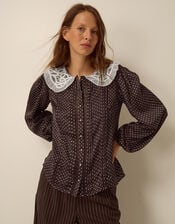 Shae Polka Dot Lace Top, Brown (CHOCOLATE), large
