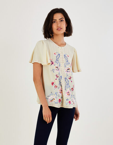 Toby Embroidered Top in Sustainable Viscose Ivory, Ivory (IVORY), large