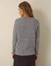 Fee Foil Bow Print Crew Neck Jumper, Grey (GREY), large