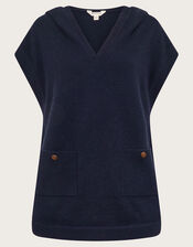 Sleeveless Knitted Hoodie, Blue (NAVY), large