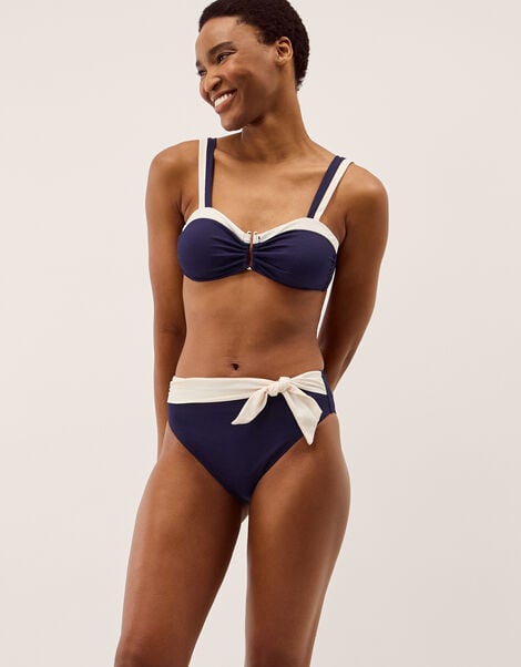 Sabrina Two Tone High Waist Bikini Bottoms, Blue (NAVY), large
