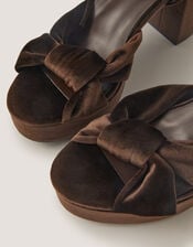Nola Twist Knot Velvet Platform Heels, Brown (CHOCOLATE), large