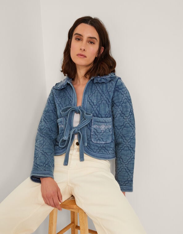 Quinn Tie Quilted Jersey Jacket, Blue (BLUE), large