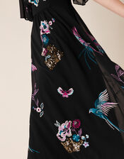 Perrie Embroidered Midi Dress, Black (BLACK), large