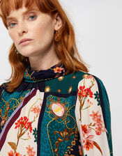 Pearly Queen Print High Neck Blouse, Teal (TEAL), large