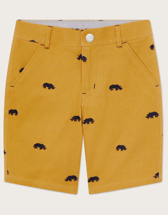 Rhino Embroidered Shorts, Yellow (MUSTARD), large