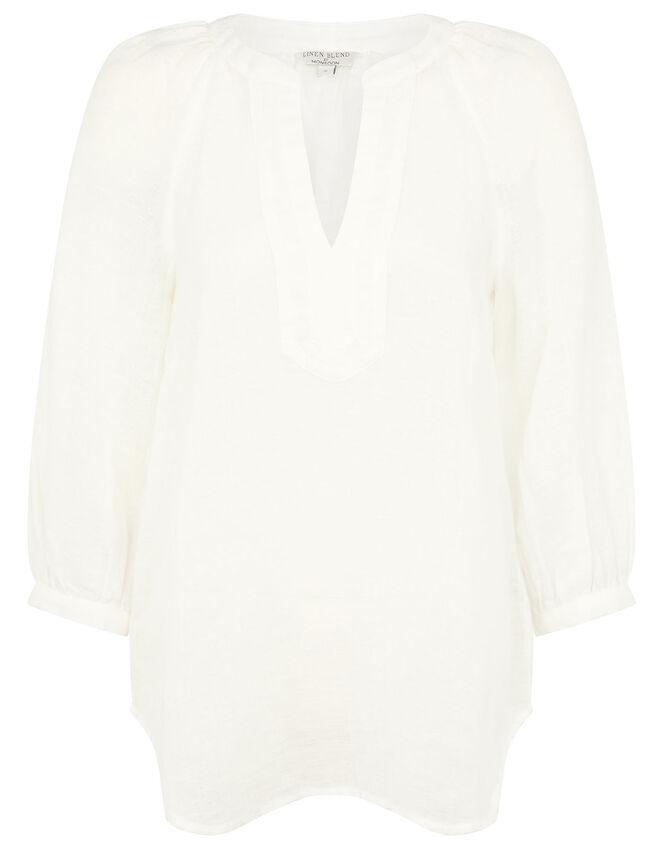 Long Sleeve Top in Linen Gauze, White (WHITE), large
