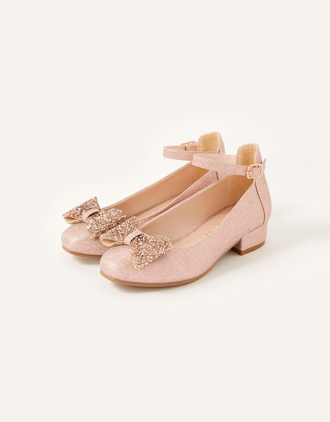 Dazzle Bow Shimmer Heeled Shoes, Pink (PINK), large