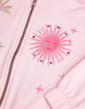 Sun Embroidered Zip-Up Hoodie, Pink (PINK), large