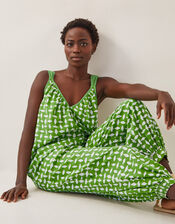 Geena Geometric Woodblock Jumpsuit, Green (GREEN), large