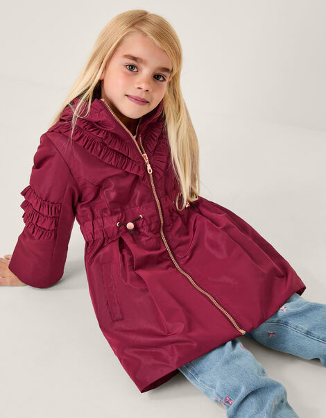 Lightweight Frill Raincoat, Red (BURGUNDY), large