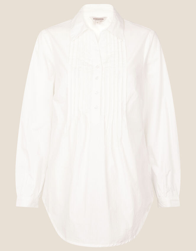 Evalina Pintuck Poplin Shirt, White (WHITE), large