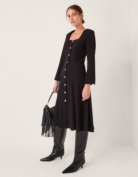 Shaw Corduroy Midi Dress, Black (BLACK), large